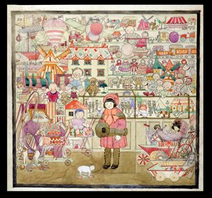 De speelgoedwinkel met Kerstmis, circa 1910 door English School