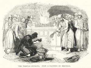 Het schuldoffer, naar een schilderij van Melville (gravure) door English School