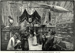 Het gerechtshof van de Verenigde Staten op de Internationale Visserij Tentoonstelling (gravure)