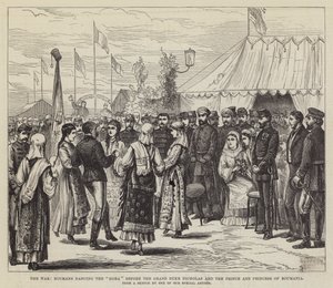 De oorlog, Roemenen dansen de "Hora" voor de Groothertog Nicolaas en de prins en prinses van Roemenië door English School