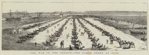 De Oorlog in de Soedan, het Kameeldepot in Suez (gravure)
