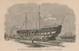 De Warrior hulk met het Sulphur wasschip in de verte door English School