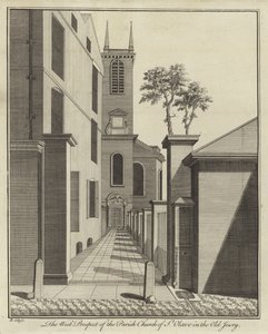 Het Westelijke Uitzicht van de Parochiekerk van St Olave in de Old Jewry, Londen door English School