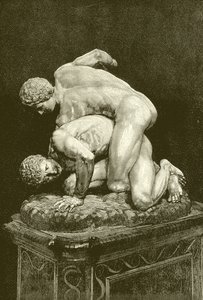 De worstelaars. Marmeren groep in de Uffizi-galerij in Florence (gravure)