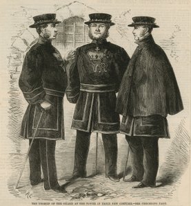 De Yeomen of the Guard in de Tower in hun nieuwe kostuum door English School