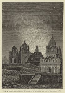Het zodiakale licht zoals waargenomen in India eind december 1874 door English School