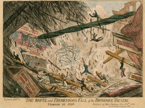 De verschrikkelijke en geweldige val van het Brunswick Theater, Londen, 28 februari 1828 door English School