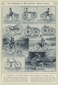 Het begin van oorlogsmachines, militaire fietsen, voorlopers van de moderne militaire fiets, continue evolutionaire stadia