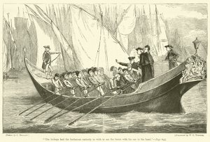 "De bisschoppen hadden de barbaarse nieuwsgierigheid om de baron met zijn roeispaan in zijn hand te willen zien" (gravure) door English School