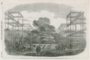 Het gebouw in Hyde Park, Londen, voor de Grote Tentoonstelling van 1851 door English School