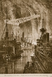 De bouw van de schepen: nachtwerk in een van de enorme scheepswerven van Groot-Brittannië door English School