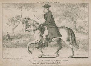 De beroemde Martin Van Butchell rijdend op zijn favoriete pony in Hyde Park door English School