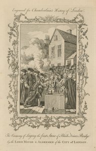 De ceremonie van het leggen van de eerste steen van Blackfriars Bridge door English School