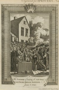 De ceremonie van het leggen van de eerste steen van Blackfriars Bridge door English School