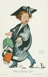 Het schoolmeisje (kleurenlitho)