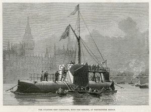 Het cilinderschip Cleopatra, met de obelisk, bij Westminster Bridge door English School