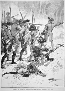 De nederlaag en dood van Generaal Edward Braddock in de Indiaanse hinderlaag door English School