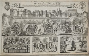 De beschrijving van Windsor Castle, illustratie uit Handelingen en Monumenten van John Foxe, negende editie, uitgegeven 1684 door English School