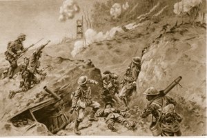 De verschrikkelijke holtes die naar Oppy Wood leidden, Britse bommenwerpers die langs de Duitse loopgraven werkten, 1914-19 door English School