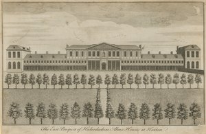 Het oostelijke uitzicht van Haberdashers Alms Houses door English School