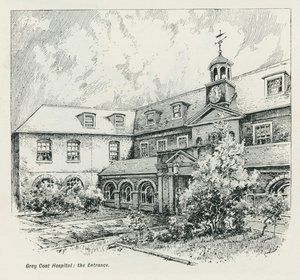 De ingang van Grey Coat Hospital door English School