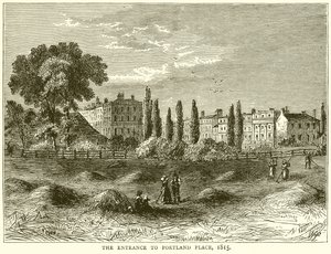 De ingang naar Portland Place, 1815 door English School