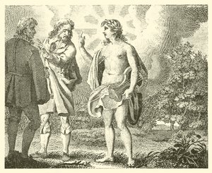 De afgunstige man en de hebzuchtige (gravure) door English School