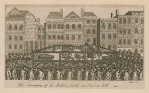 De executie van de Rebel Lords op Tower Hill (gravure)