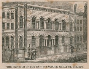 Het exterieur van de Nieuwe Synagoge, Great St Helens, Londen