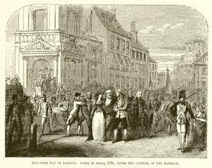 De eerste dag van vrijheid. Scène in Parijs, 1789, na de inname van de Bastille door English School