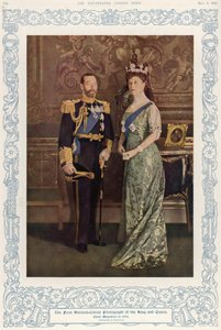 De eerste natuurlijke kleurenfoto van Koning George V en Koningin Mary in 1914, gereproduceerd in The Illustrated London News, 4 mei 1935 door English School