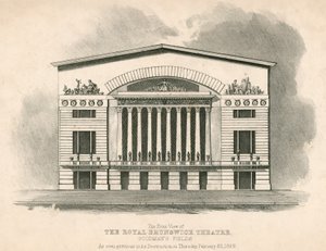 Het vooraanzicht van het Royal Brunswick Theater, Goodmans Fields, Londen door English School