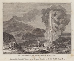 De geisers of hete fonteinen van IJsland (gravure)