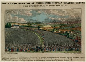 De grote bijeenkomst van de Metropolitan Trades Unions in de Copenhagen Fields, 21 april 1834
