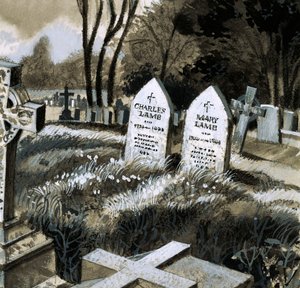 De grafstenen van Charles en Mary Lamb