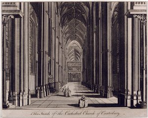 De binnenkant van de Kathedraal van Canterbury, met uitzicht op het schip, vanaf het westen, ca. 1700-43 door English School
