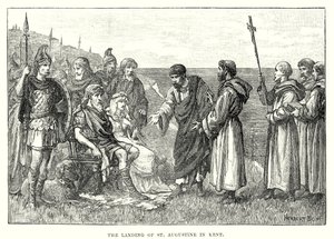 De landing van Sint-Augustinus in Kent (gravure) door English School
