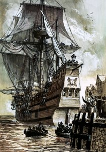 Het laatste zicht van de Pilgrim Fathers was de haven van Southampton