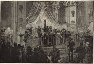 De overleden Keizer opgebaard in de Kerk van St. Peter en St. Paul door English School