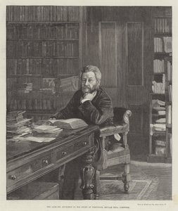 De overleden Mr Spurgeon in zijn studeerkamer in Westwood, Beulah Hill, Norwood (gravure) door English School