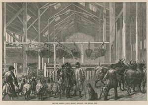 De nieuwe buitenlandse veemarkt, Deptford, Londen - de centrale schuur door English School