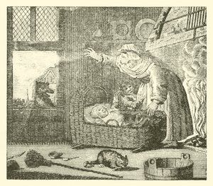 De verpleegster en de wolf (gravure) door English School