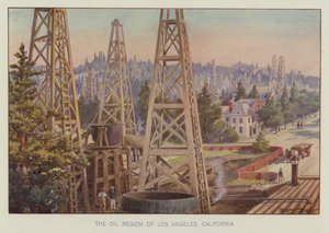 De olie regio van Los Angeles, Californië (kleur litho) door English School