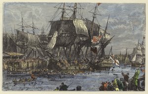 De mensen van Boston gooien de thee overboord door English School