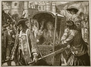 De mensen van Edinburgh begeleiden de hertog van Hamilton naar Holyrood Palace, illustratie uit Cassells Geïllustreerde Geschiedenis van Engeland door English School