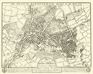 Het plan van Birmingham, onderzocht in het jaar 1731 door English School