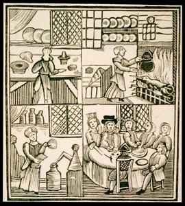 De voorbereiding van taarten, pagina uit een 15e-eeuws kookboek door English School