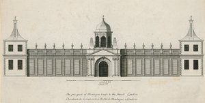 Het uitzicht van Montague House naar de straat, Londen door English School