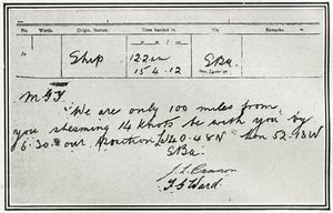 Het antwoord van de Russische stoomboot, Birma, op de noodsignalen van de Titanic, uit 