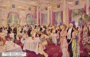 Het restaurant, Hotel Cecil, Londen (kleurenlitho)